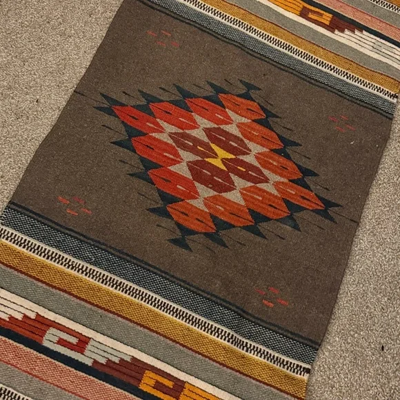 Handmade Southwestern Woven Wool Rug with Fringe super soft!! - Picture 3 of 8